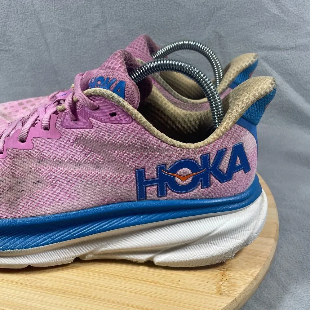 Hoka Clifton 9 Womens Size 10 B Pink Blue Athletic Sneakers Running Shoes